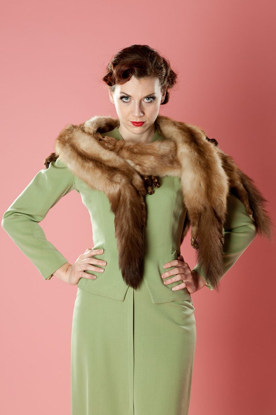 Vintage 1950s Mink Fur Stole Scarf Wedding Wrap Bridal Fall