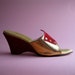 Vintage 1950s Red Velvet Shoe Wedding Bedroom Slippers Gold Wedge Bridal Fashions