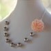 Glossy Pink Rose and Gray Pearl Necklace