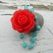 Red Rose and Turquoise Asymmetrical Necklace