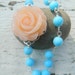 HUGE SALE SALE Soft Peach Rose and Light Blue Beaded Asymmetrical Necklace