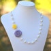 Purple and Yellow Roses and White Swarovski Pearl Asymmetrical Necklace Jewelry Gift for Her. Free Shipping.