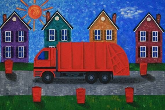Garbage Truck original oil painting on stretched canvas