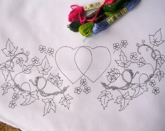 Pillow Cases, with hearts & flowers, Embroidery Design, Embroidery Pattern, Anniversary, Valentine's, Hand Embroidery, Unique Gift