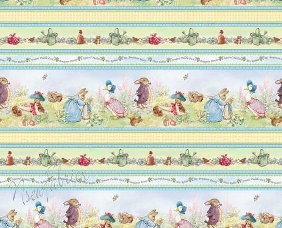 Beatrix Potter Peter Rabbit BORDER STRIPE CoTToN FaBriC Garden