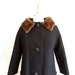 RESERVED - Fur Collar Coat Black Wool Boucle Long Coat - M/L