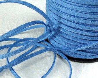 6yds Faux Suede leather Micro Fiber Blue Jewelry Cord Denim Blue Lace 3mm x 1.5mm