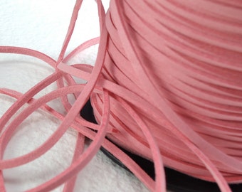 6yds Faux Suede leather Micro Fiber Jewelry Cord Rose Pink Lace 3mm x 1.5mm