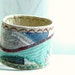 Embroidered quilted silk bracelet - Pale blue & brown