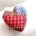 HEART ORNAMENT, Quilted Decor, Red Blue Embroidered, Beaded Heart, Gift Idea