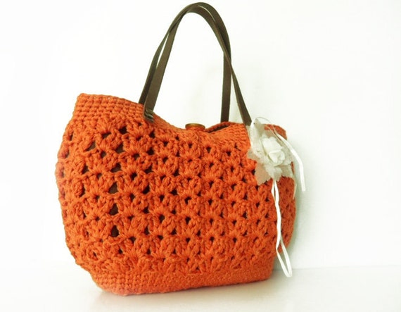 orange summer bag Handbag Celebrity Style With Genuine
