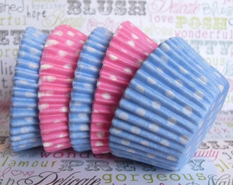 60 Gender Reveal Polka Dot Cupcake Liners, Blue and Pink Polka Dot Cupcake Liners, Baby Shower Cupcake Liners, First Birthday Cupcake Liners