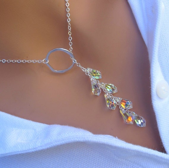 Crystal Lariat Necklace In Sterling Silver By Royalgoldts