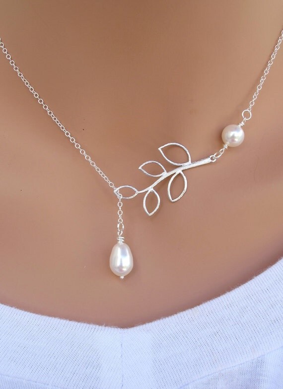 Branch and Pearl necklace in STERLING SILVER. by RoyalGoldGifts
