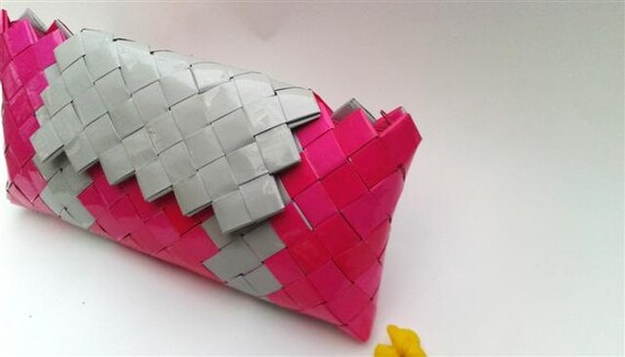 Items similar to origami ,bridesmaid clutch bag,candy wrapper purse,pink and grey clutch on Etsy