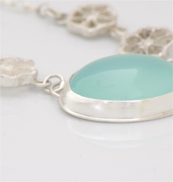 Okra Series Necklace with Aqua Chalcedony in Sterling