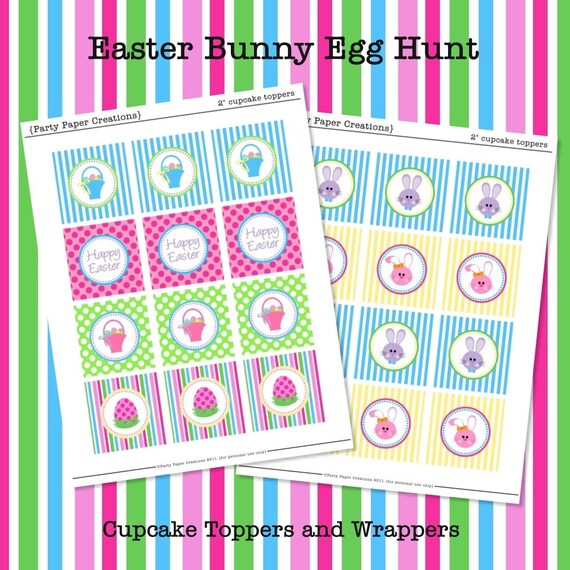 Easter Bunny Egg Hunt Printable Cupcake Toppers and Wrappers Digital File INSTANT DOWNLOAD Il_570xn