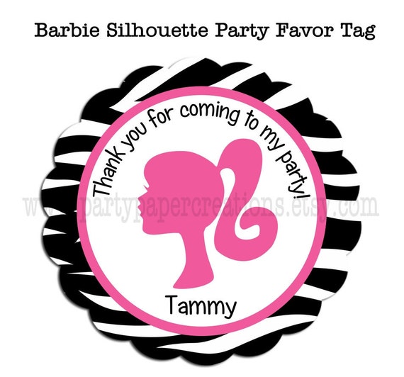 Barbie Silhouette Birthday Party Personalized Thank You Tags Party Favor Stickers Il_570xn