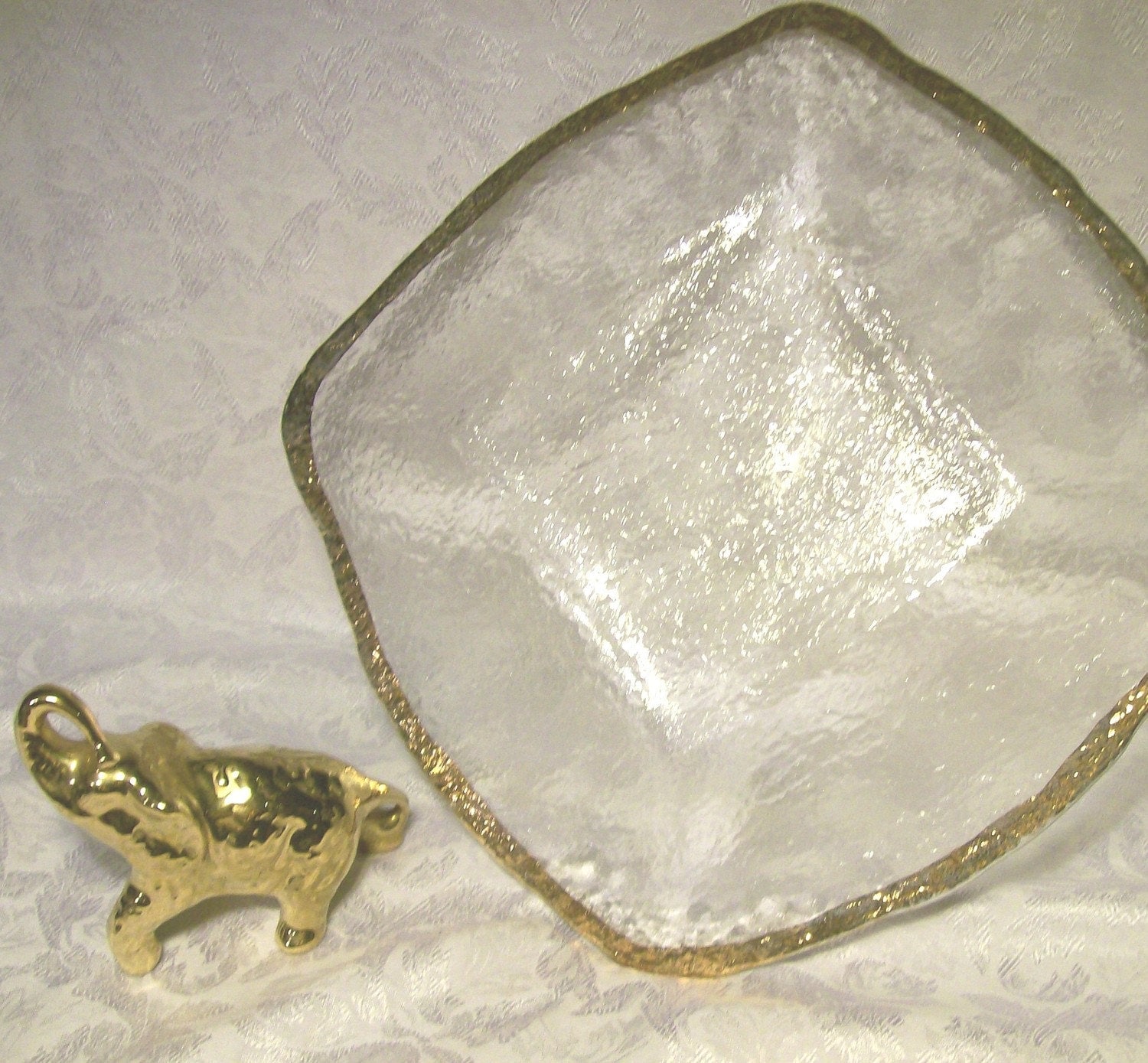 SALE Vintage Glass Bowl Blenko Gold Trim