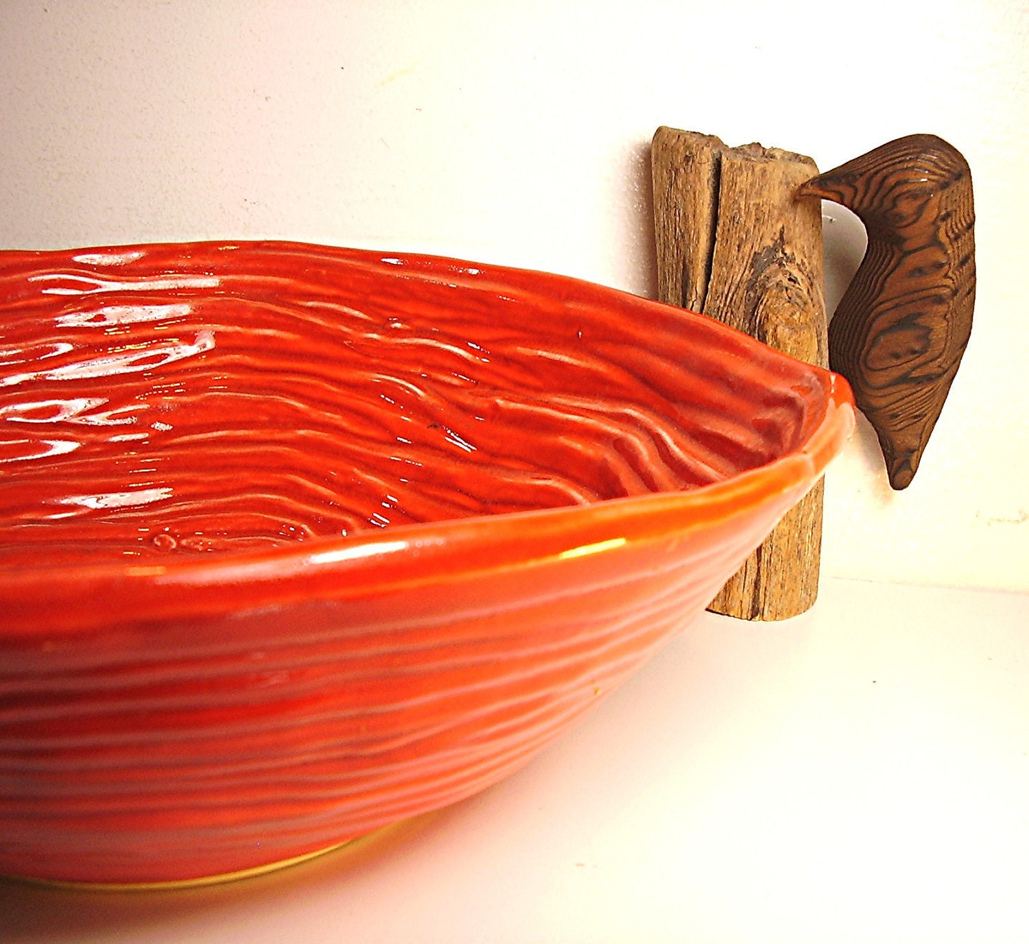 Vintage Coil Bowl Hull Pottery Orange Coiled Clay 1940s Large