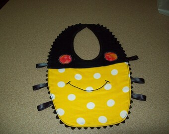 Novelty Bib Black & Yellow Spider for Infant or Toddler, Ready to Ship
