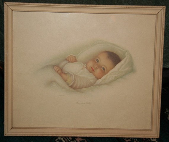 Heavens Gift Dated 1932 Vintage Framed Baby Print