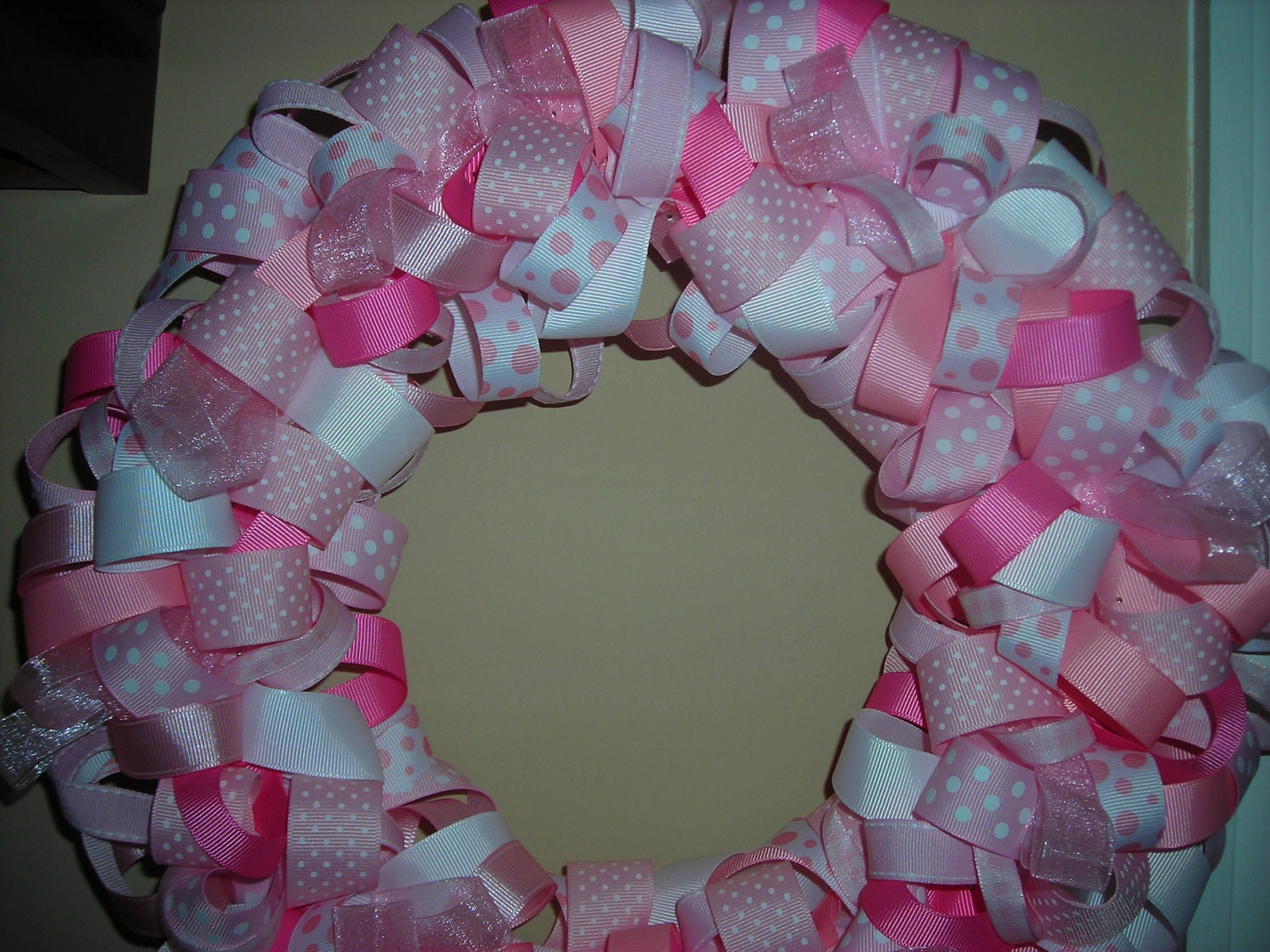 Pink Ribbon wreath for Baby Girl Ready to ship