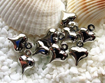 Brass Heart Charm Pendant - Platinum Plated - 7.8mm x 10mm - 25 pcs