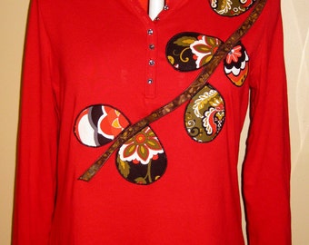 SALE - Women's Long Sleeved Tunic Applique Shirt; Size Large