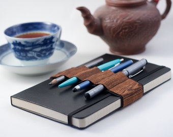 Journal Bandolier // wood grain // (a better pencil case, journal pen holder, book strap, pen loop, pencil roll, pen bandolier)