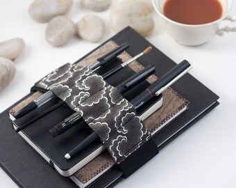 Adjustable Bandolier // black tempest // (a better pencil case, journal pen holder, book strap, pen loop, pencil roll, pen bandolier)