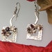sterling silver long earrings dangle drop textured square flowers garnet ,pearl handmade earrings