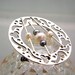 sterling silver modernist big brooch circle with grey and white pearls