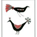 8 x 10 Art Illustration Print Two Black And Red Decorative Birds Contemporary Folk Art Bird Drawing Monochrome Art Illustration