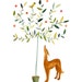 Original Watercolour Painting Original Illustration Art Dog Bird Tree Green Brown Gold Narrative Art
