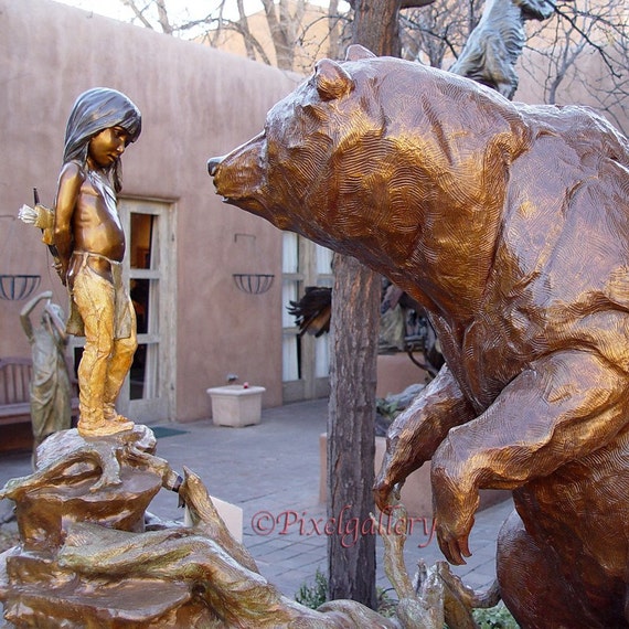 Items similar to Indian Boy with Bear - Bronze Sculpture - Santa Fe