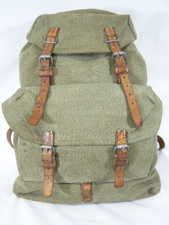 Items similar to 1950s Swiss Army Salt & Pepper Canvas backpack daypack ...