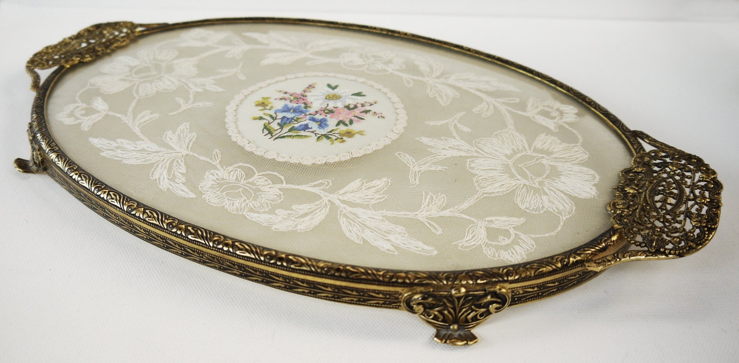 Tray 1940s Vanity Tray Dressing Table Trinket Tray Petit Point