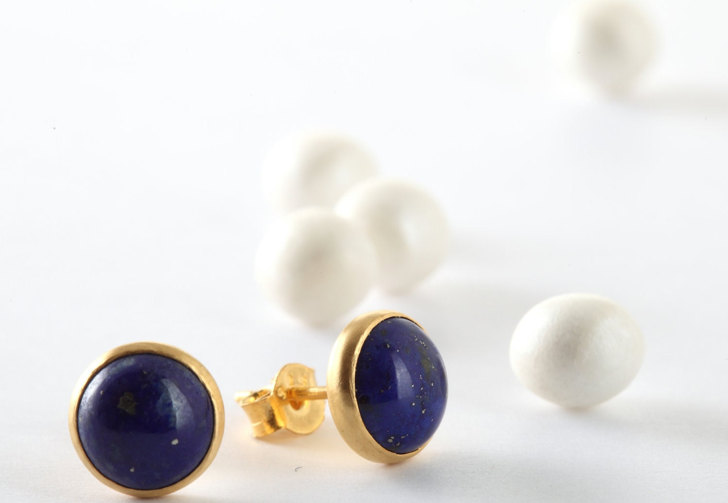 Lapis stud earrings blue stone earrings cabushon cut by TomerM
