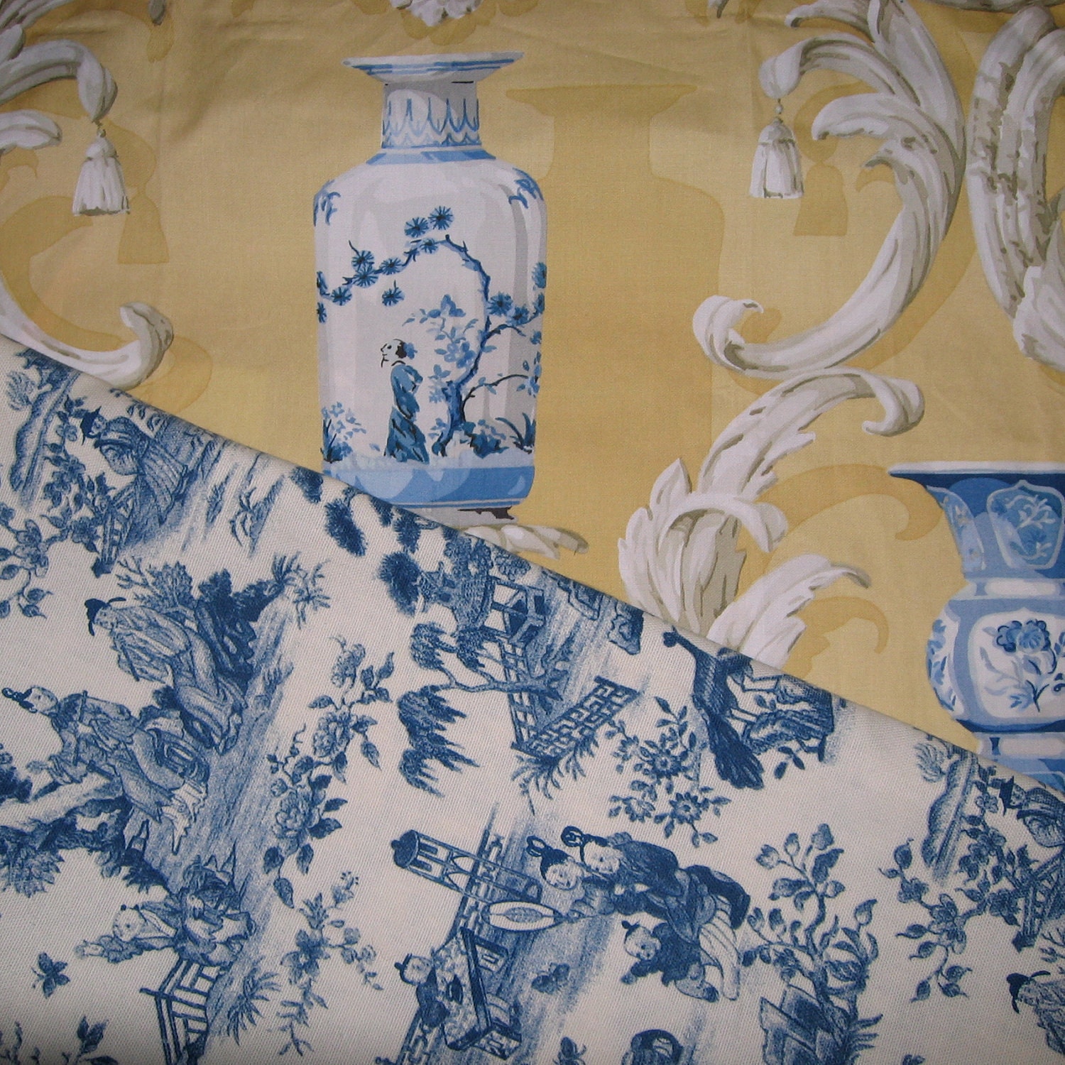 Toile Fabric Blue Toile Fabric Blue Chinese Vases Toile