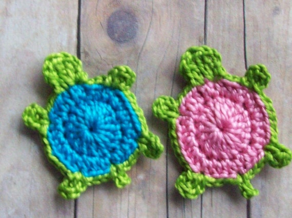 Items similar to Crochet Turtle Appliques-Brite Blue and Rose Pink ...