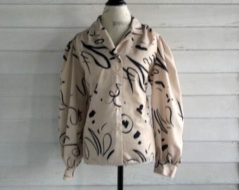 Vintage Blouse - Fun 1980s 70s Black and TAN Shirt