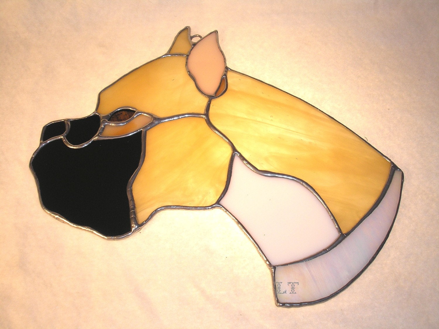 LT Stained glass tan Boxer dog head by UniqueStainedGlass on Etsy