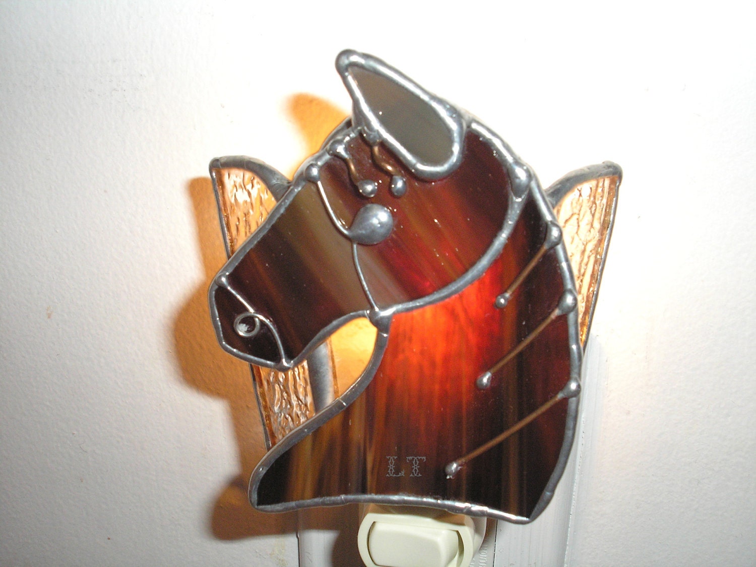 LT Stained glass Chestnut brown Horse Head night light lamp