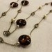 Long Brown and Bronze Necklace - Mahogany Colored Pressed Glass Foil Beads and Cream Colored Glass Pearls