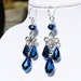 Blue Crystal Dangle Earrings - Dangly Dark Ocean Blue Faceted Crystal Briolettes and Rondelle and Silver Chandelier Rain Drop Earrings