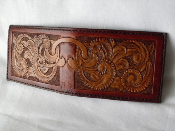 British tan hand tooled leather wallet
