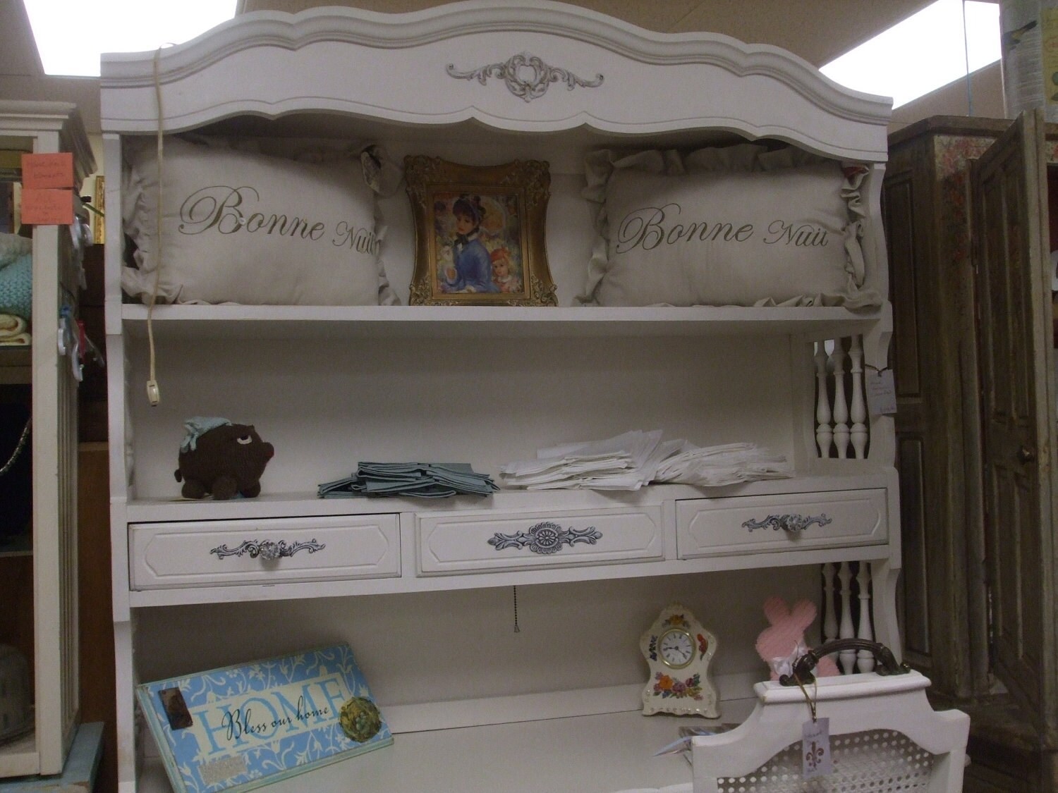 French Provincial Desk Hutch Bookshelves and Chair 1960s