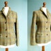 Vintage classic wool jacket / pastel colors green blue orange / medium