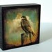 Set of 3 Wood Photo Blocks birds, crows, kestrel,telephone wire, clouds,stormy,teal,sepia,brown,black,rustic,cottage